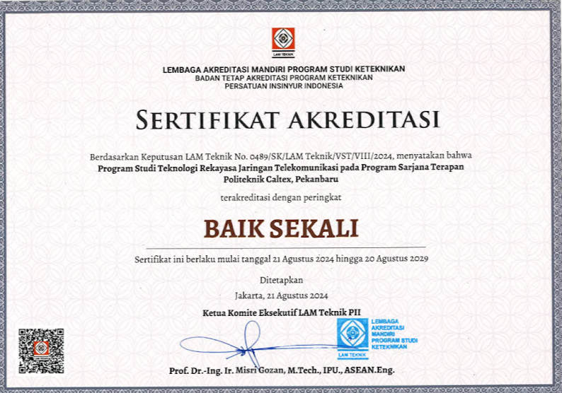 Akreditas Sarjana Terapan Teknologi Rekayasa Jaringan Telekomunikasi LAM-TEKNIK 2024