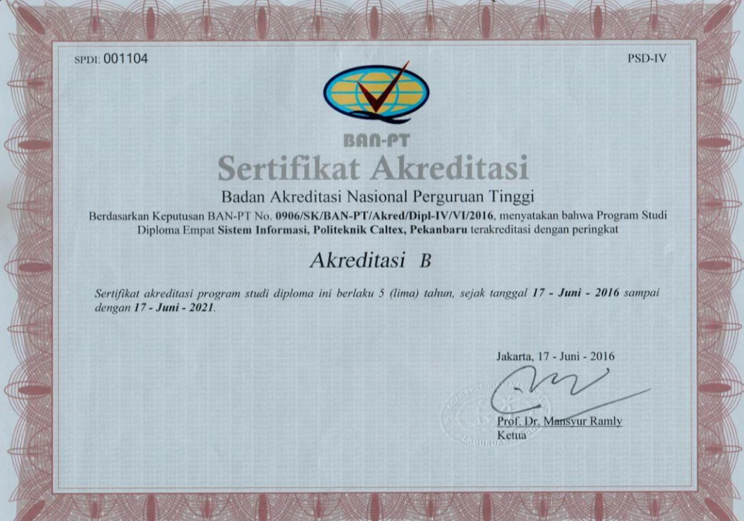 Akreditasi Sarjana Terapan Sistem Informasi BAN-PT 2016