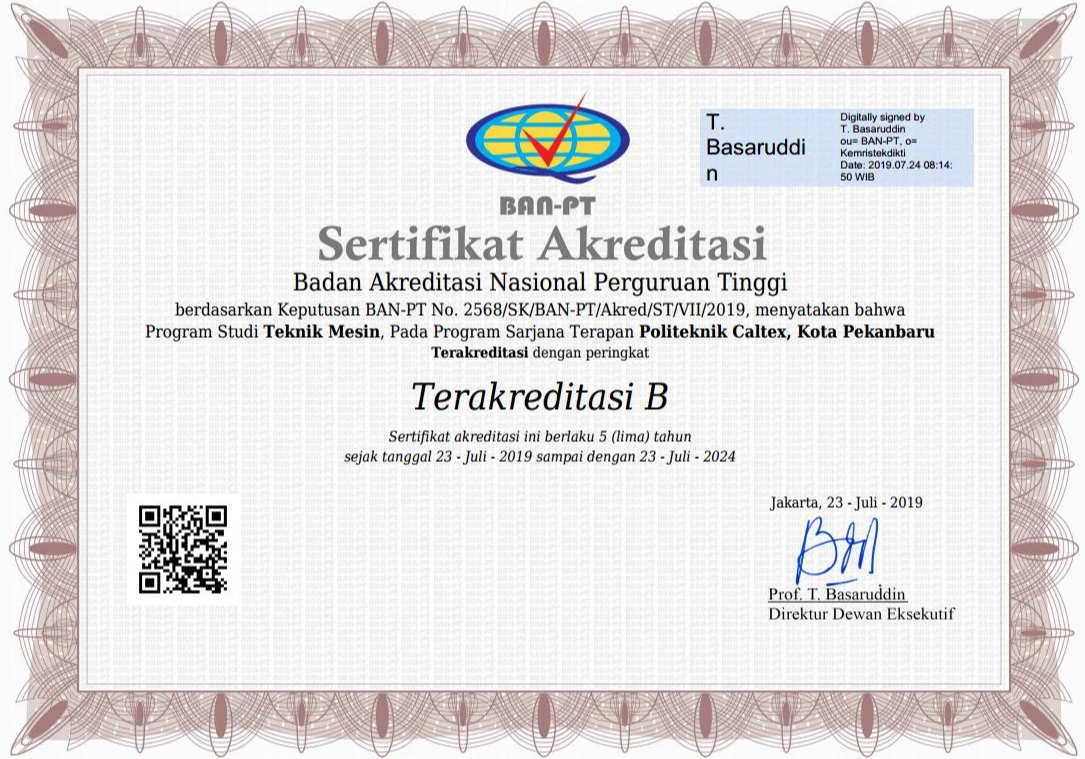 Akreditasi Sarjana Terapan Teknik Mesin BAN PT 2019