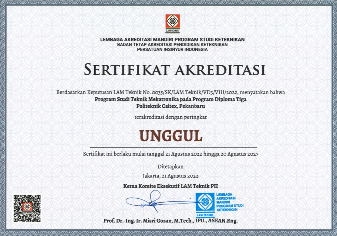 Akreditasi Diploma Tiga Teknik Mekatronika LAM TEKNIK 2022