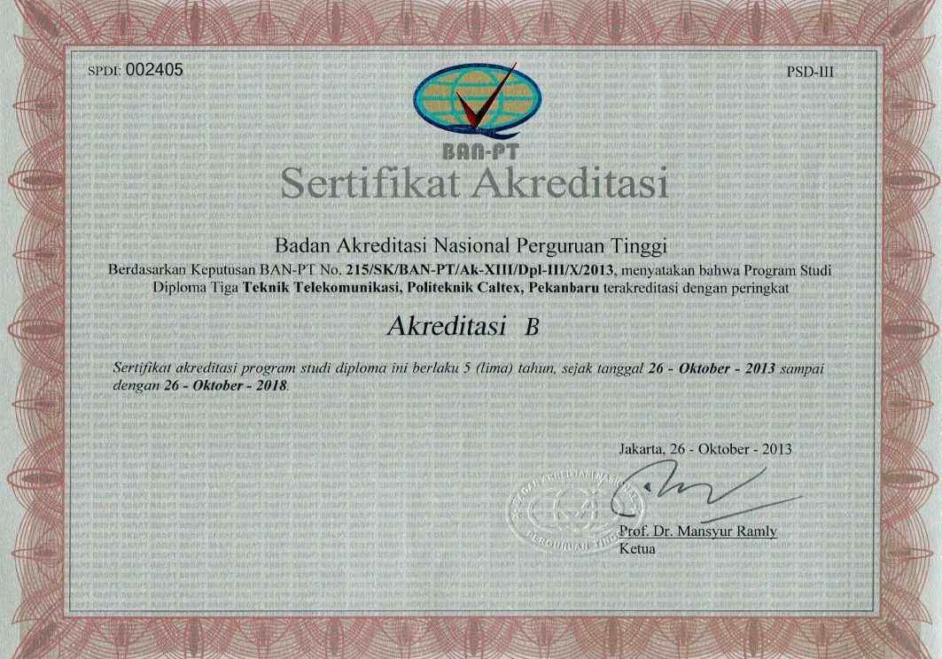 Akreditasi Diploma Tiga Teknik Telekomunikasi BAN PT 2013
